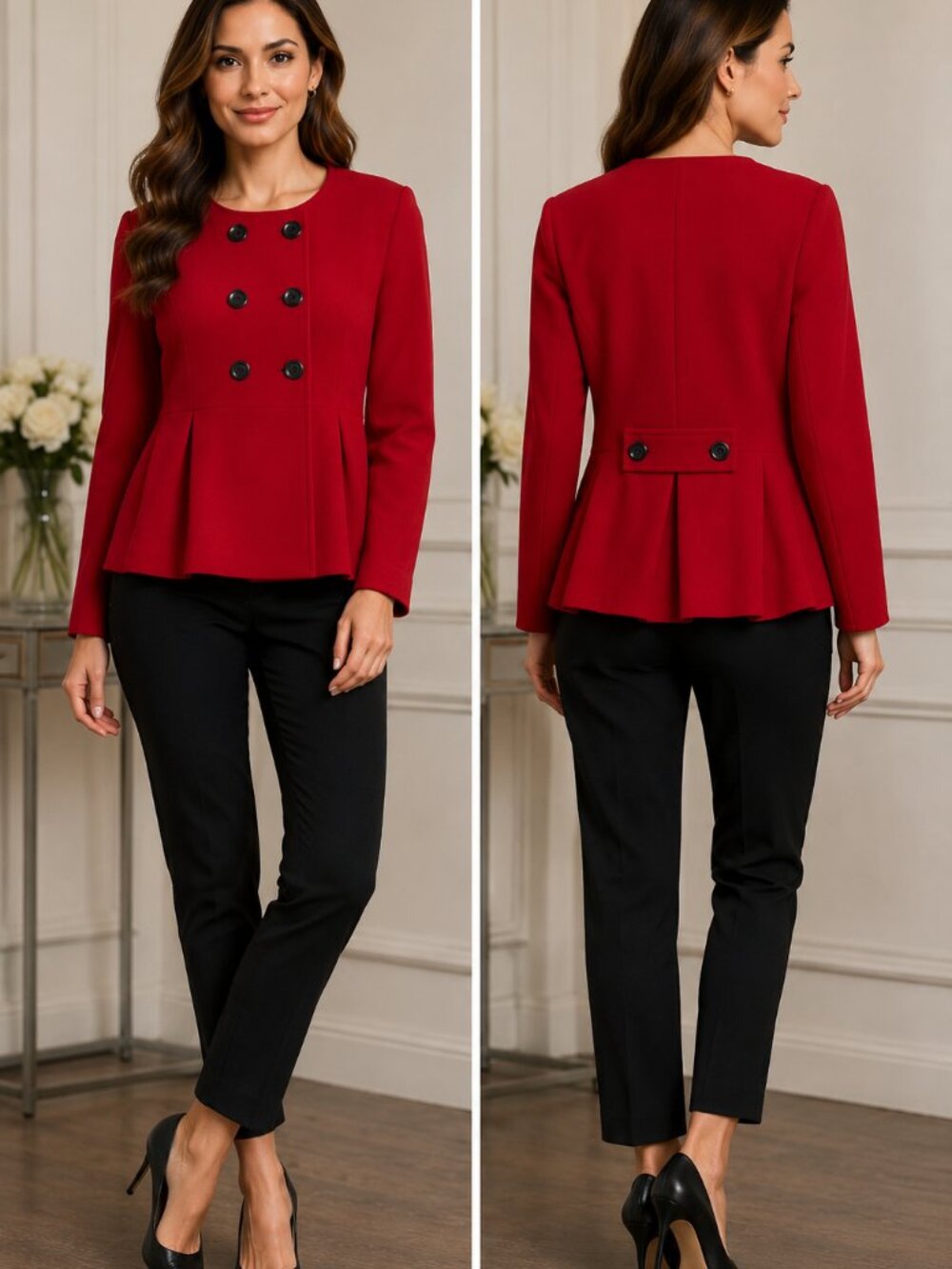 Rinascimento Made in Italy Red Peplum Jacket Double Breasted Size M